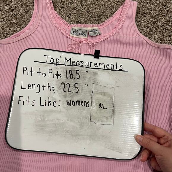 VTG y2k womens pink Basic Editions dainty coquette ribbon bow ribbed tank top XL - Picture 6 of 6